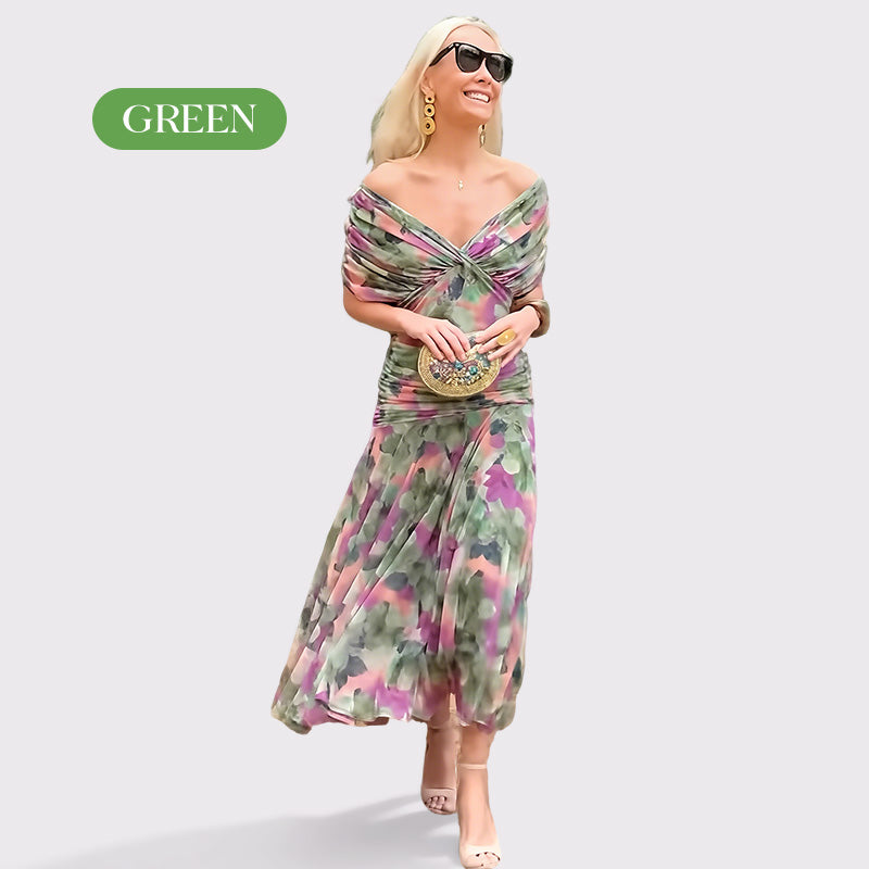 ⏳Time-limited Special⏰ Women's Off-the-Shoulder V-Neck Printed Dress