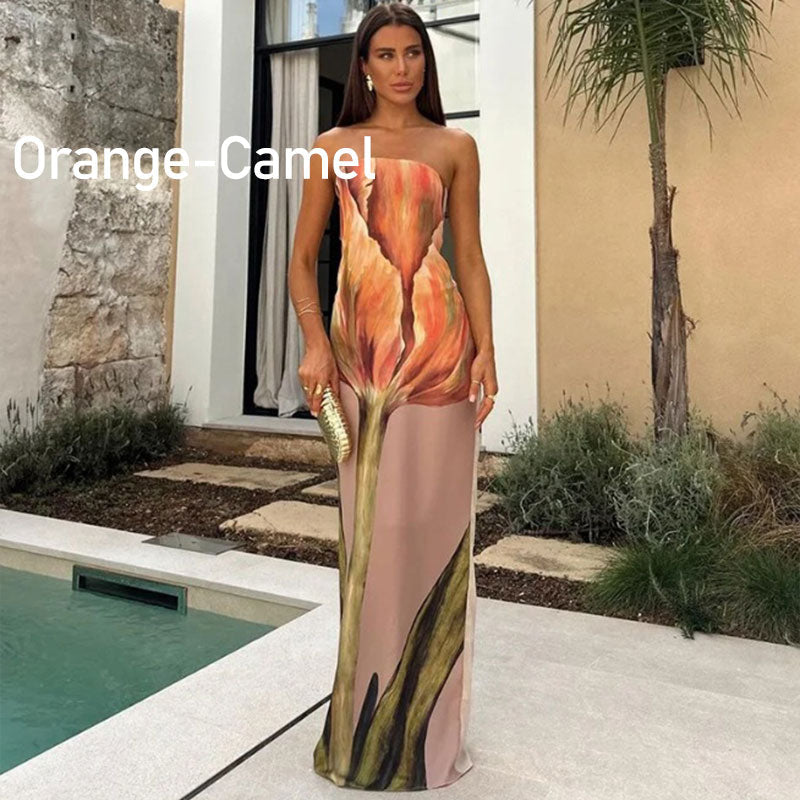 Jaime Abstract Floral Print Elasticated Off Shoulder Vacation Loose Maxi Dress - Flowy & Flattering for Summer Getaways