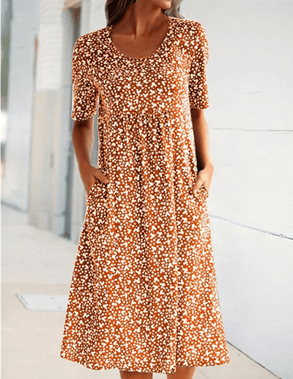 🎁Hot Sale🎁Casual Women Scoop Neck Floral Dress (with pockets)
