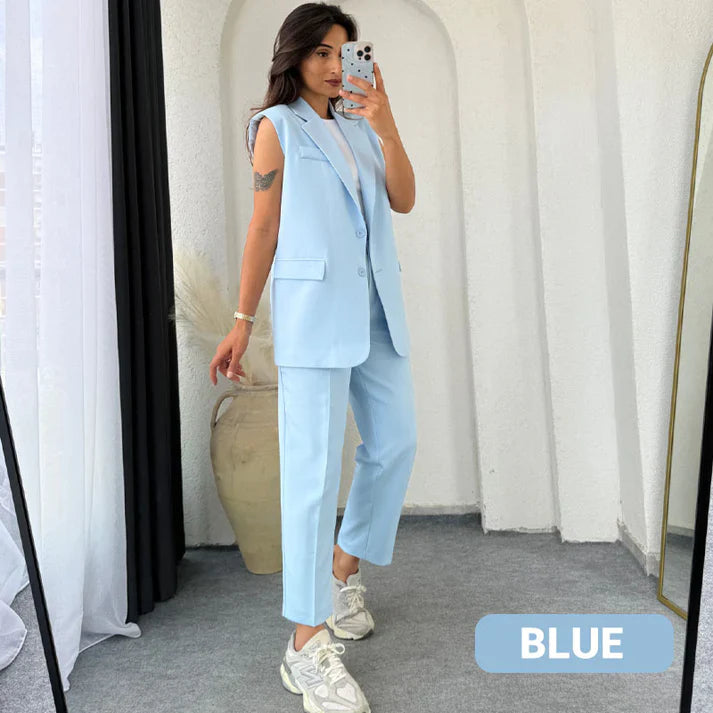 ⏰Last Day Sale 49% Off💖Women’s Stylish Sleeveless Blazer & High-Waisted Pants Set