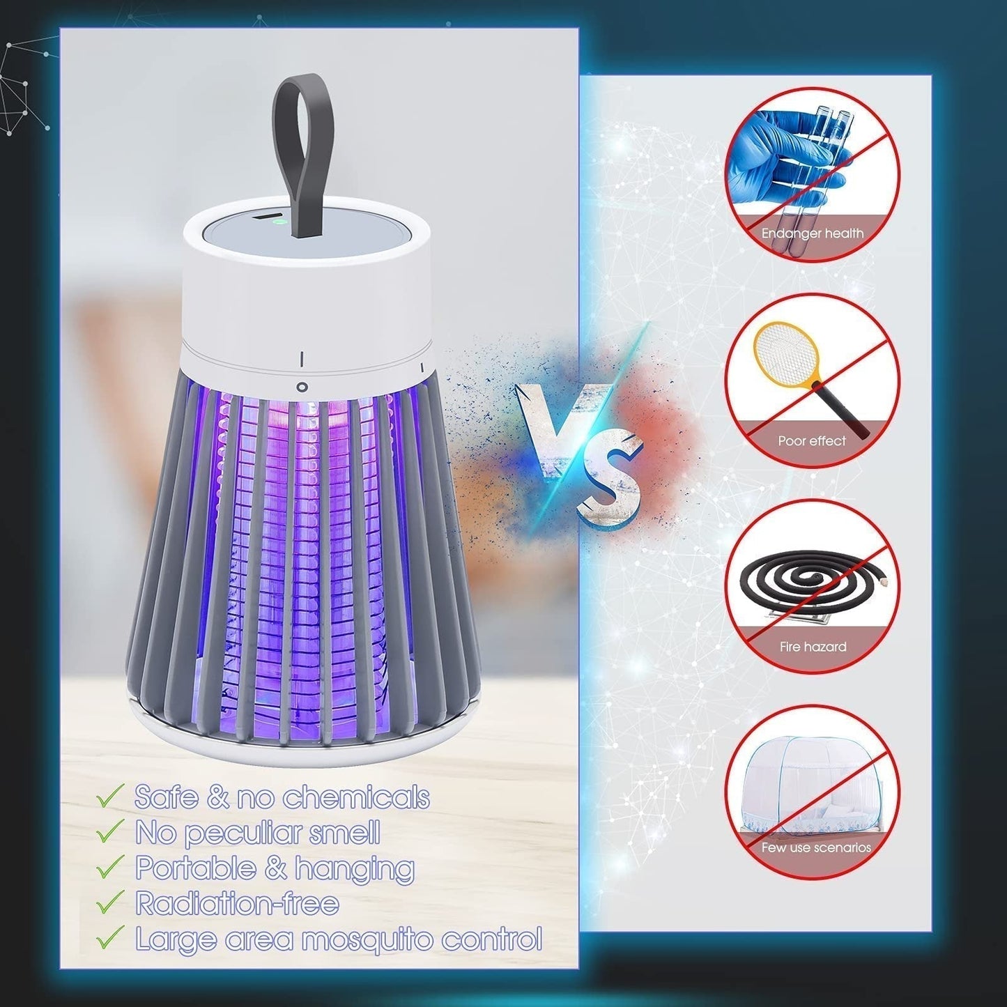 🔥2026 Hot Sale 🦟USB/Rechargeable Portable Mosquito & Fly Trap Lamp for Indoor & Outdoor