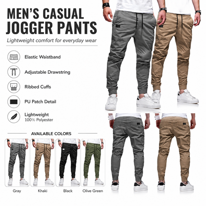 👖🏃 Men's Casual Joggers – Drawstring Elastic Waist, Slim Fit & High Stretch – Perfect for All Seasons 🌧️
