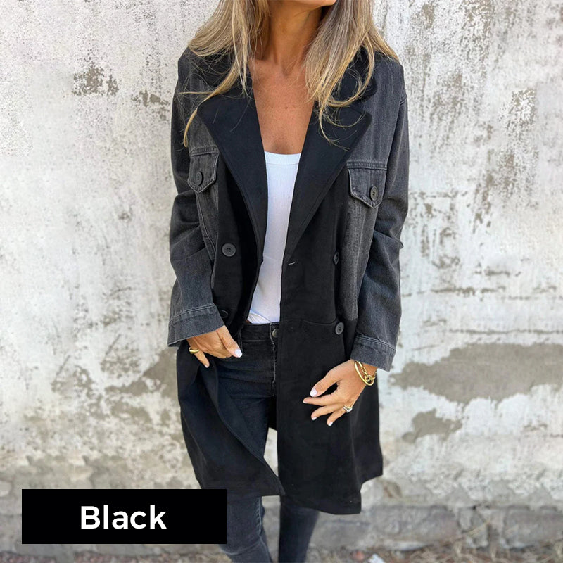 🌸Spring Revamp🌸Mid-Length Trench Coat with Denim Jean Stitching - Perfect for Spring!