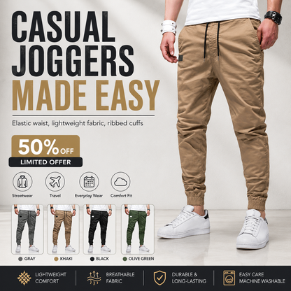 👖🏃 Men's Casual Joggers – Drawstring Elastic Waist, Slim Fit & High Stretch – Perfect for All Seasons 🌧️