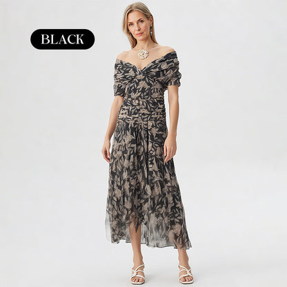 ⏳Time-limited Special⏰ Women's Off-the-Shoulder V-Neck Printed Dress