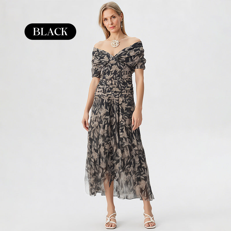 ⏳Time-limited Special⏰ Women's Off-the-Shoulder V-Neck Printed Dress