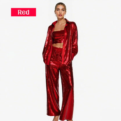 ✨50% OFF✨Sequin blazer and wide trousers for women (3-piece set)