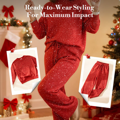 ⏰Last Day Sale - 60% OFF✨Women's Glitter Pullover Sweater & Pants 2-Piece Set