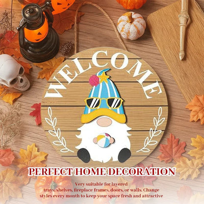 🍁Christmas Best Decorations🎄Interchangeable Wooden Gnome Welcome Sign🎈