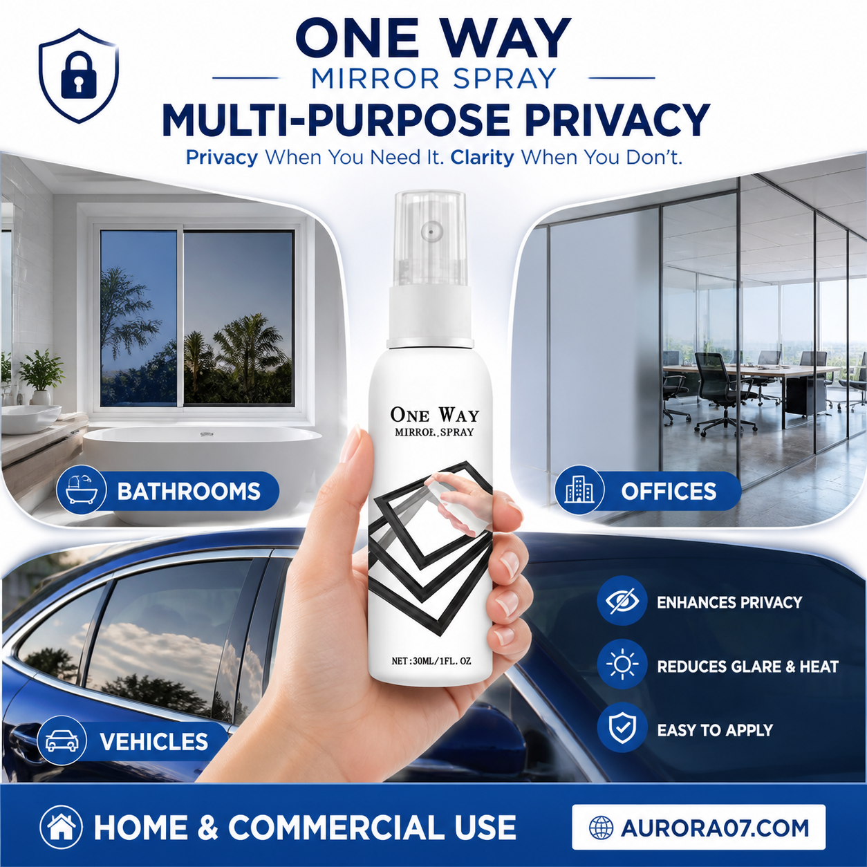 ☀️50% OFF Reflective Window Spray 🏆✨One-Way Mirror Privacy Shield for Home & Car💨