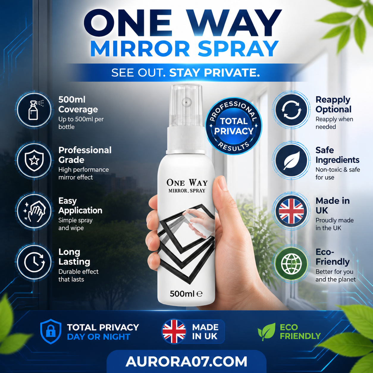 ☀️50% OFF Reflective Window Spray 🏆✨One-Way Mirror Privacy Shield for Home & Car💨