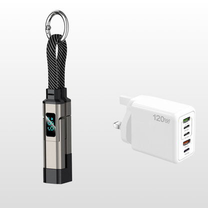 🔌 4-in-1 Charging Cable with Digital Display & Keychain – Fast-Charging, Kink-Resistant & Compact