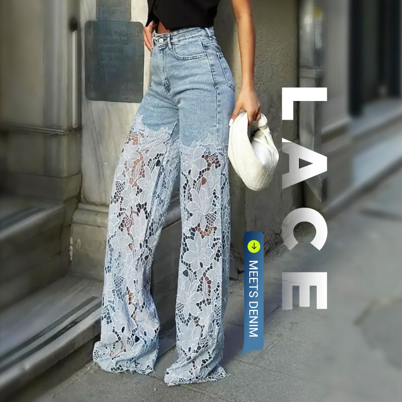 🌸Summer Special Offer 50% Off🌸High Waisted Lace Splicing Jeans