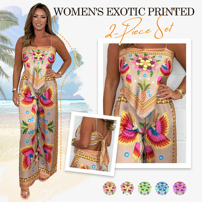 🔥New Arrival- 49% OFF💝Women's Exotic Spaghetti Strap Printed Top & Loose Pants 2-Piece Set