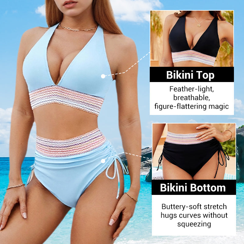 🔥2026 HOT SALE💞50K+ SOLD!⚡High Waisted Tummy Control Color Block Bikini Sets