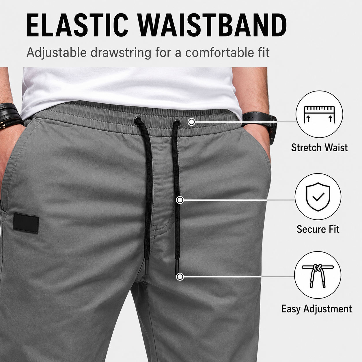 👖🏃 Men's Casual Joggers – Drawstring Elastic Waist, Slim Fit & High Stretch – Perfect for All Seasons 🌧️