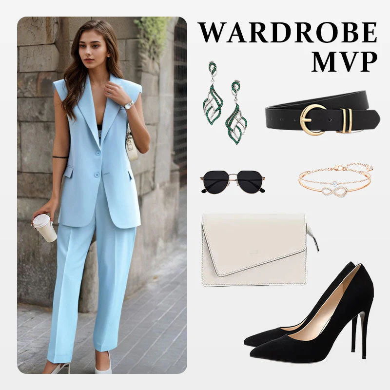 ⏰Last Day Sale 49% Off💖Women’s Stylish Sleeveless Blazer & High-Waisted Pants Set