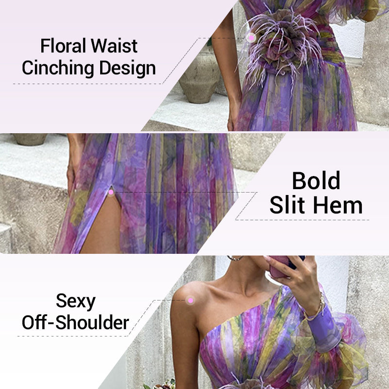 ✨【Slimming Wizard】Colorblock Mirage Dress ✨ | Diagonal Seam Illusion | Arm-Covering Flutter Sleeves | Back Zipper for Perfect Fit