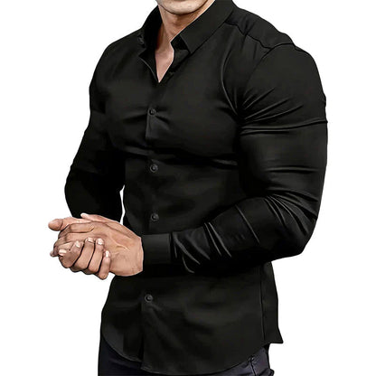 🔥50% OFF!🔥Men's Solid Color Lapel Long Sleeve Button-Down Shirts