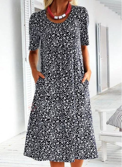 🎁Hot Sale🎁Casual Women Scoop Neck Floral Dress (with pockets)