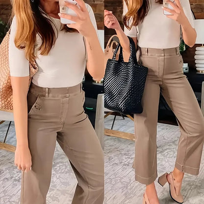 🔥2025 HOT SALE🔥Stretch Twill Cropped Wide Leg Pants | High Waist | Loose & Comfortable