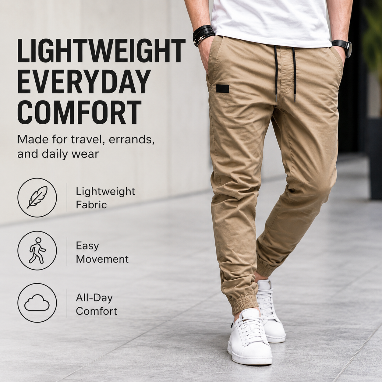 👖🏃 Men's Casual Joggers – Drawstring Elastic Waist, Slim Fit & High Stretch – Perfect for All Seasons 🌧️