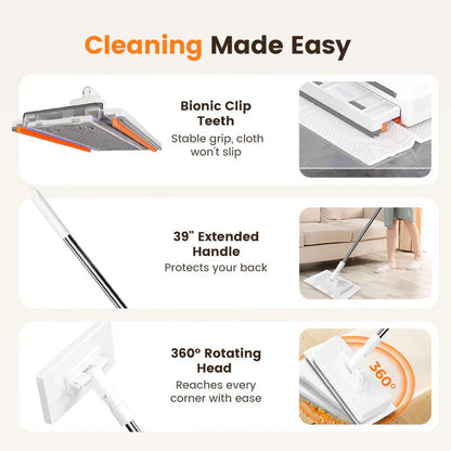 🏆Flat Mop with Stainless Steel Handle, come with Reusable Washable Mop Cloths