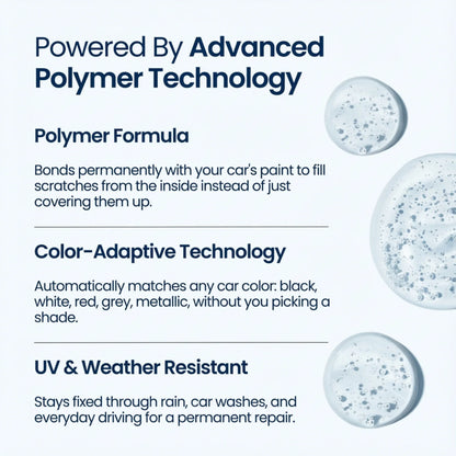 All Cars Car paint scratch repair product with text on advanced polymer technology