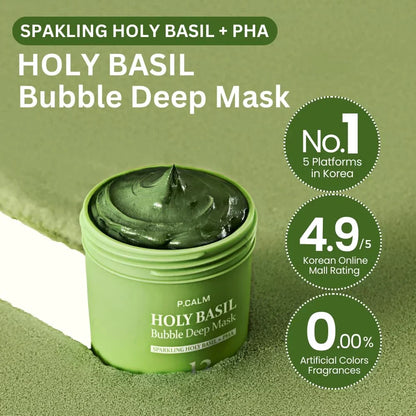 P.CALM Holy Basil Carbonated Mask: Transforming Clay-to-Bubbles Deep Pore Cleanser, Blackhead & Sebum Control, 90g Spa Experience Makeup Organizers