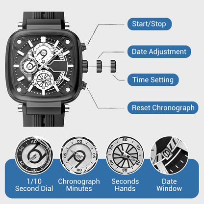 ⚡Hot Sale 50% Off⚡Multi Functional Waterproof Quartz Men's Square Watch Silicone Tape