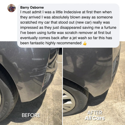 Before and after comparison of a car scratch. All Cars pen review.