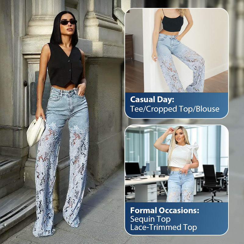 🌸Summer Special Offer 50% Off🌸High Waisted Lace Splicing Jeans