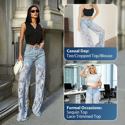 🌸Summer Special Offer 50% Off🌸High Waisted Lace Splicing Jeans