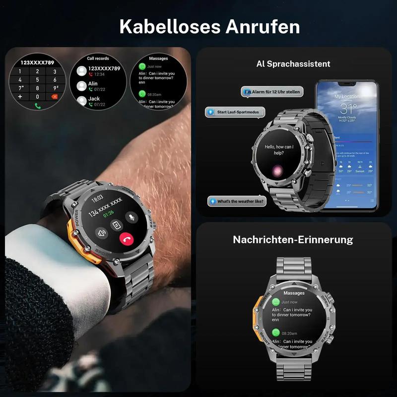 1.52" HD smartwatch for men – Phone calls and music control – Multiple sports modes – IP68 waterproof – Long battery life – Fitness watch for Android and iPhone