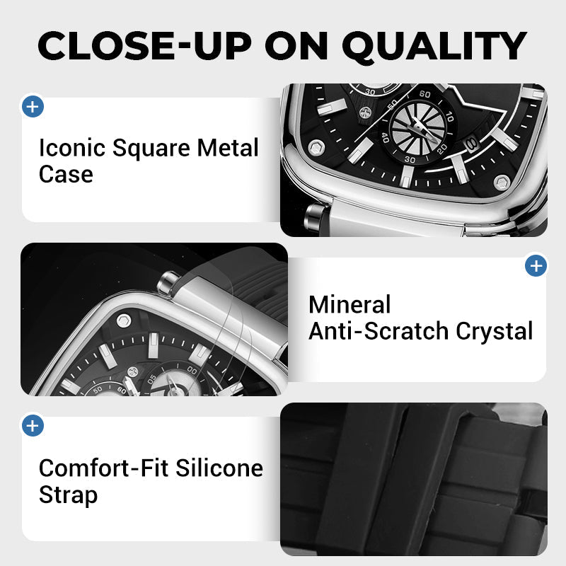 ⚡Hot Sale 50% Off⚡Multi Functional Waterproof Quartz Men's Square Watch Silicone Tape