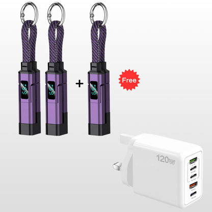 🔌 4-in-1 Charging Cable with Digital Display & Keychain – Fast-Charging, Kink-Resistant & Compact
