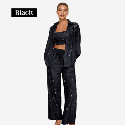 ✨50% OFF✨Sequin blazer and wide trousers for women (3-piece set)