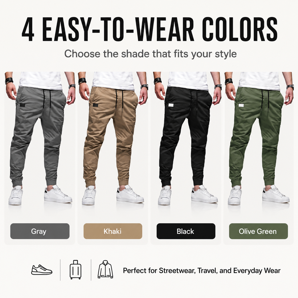 👖🏃 Men's Casual Joggers – Drawstring Elastic Waist, Slim Fit & High Stretch – Perfect for All Seasons 🌧️