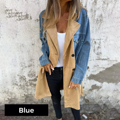 🌸Spring Revamp🌸Mid-Length Trench Coat with Denim Jean Stitching - Perfect for Spring!