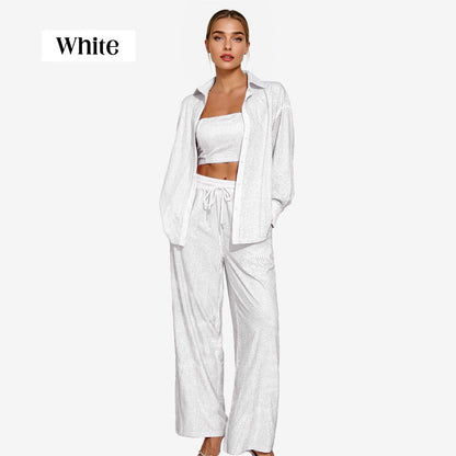 ✨50% OFF✨Sequin blazer and wide trousers for women (3-piece set)