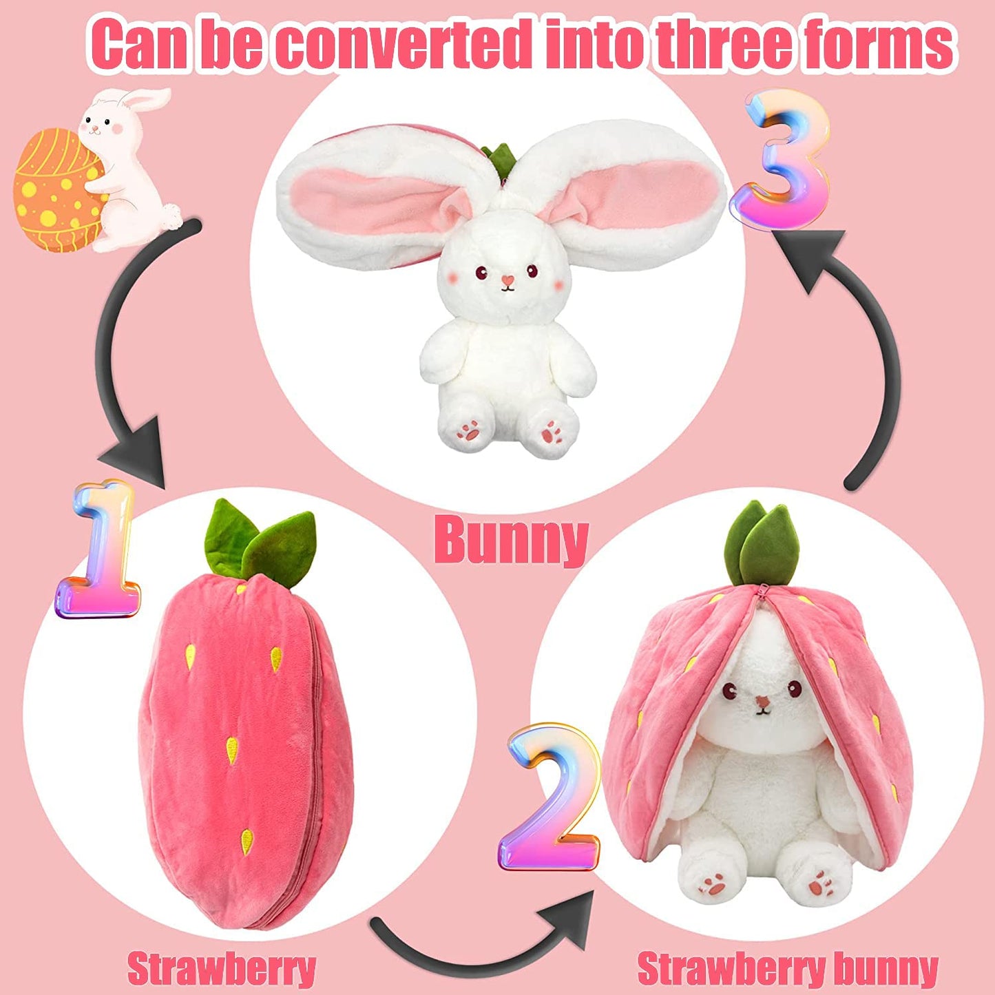 🍓 LAST DAY PROMOTION - 50%OFF🍓Strawberry Bunny Transformed into Little Rabbit🎀 Fruit Doll Plush Toy🐰