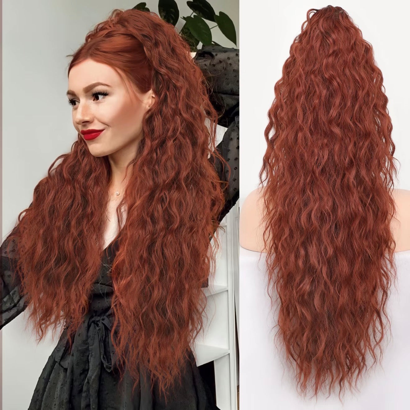 💜Curly Wavy Frizzy Hair Extension with Ponytail💜Convertible Ponytail | Human Hair Blend