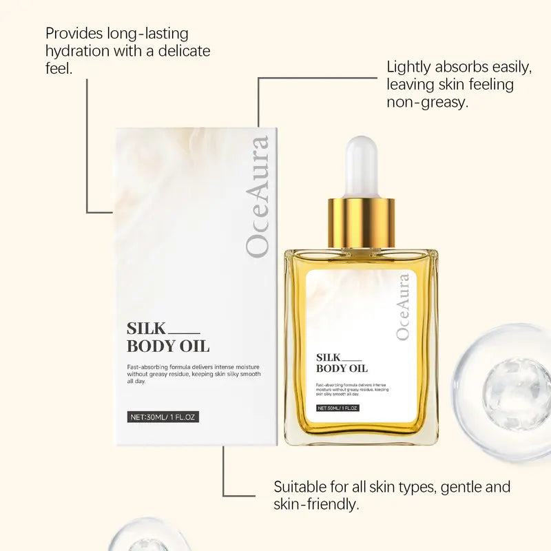 Oceaura Silk Soft Body Oil 30ML, Deep Moisturizing & Long-Lasting Hydration, Non-Greasy Formula, Nourishing Skin Care Essential