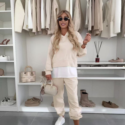 💜Trendy & Cozy🧥Women's Hooded Patchwork Sweatshirt Suit - Your Casual Day Essential!