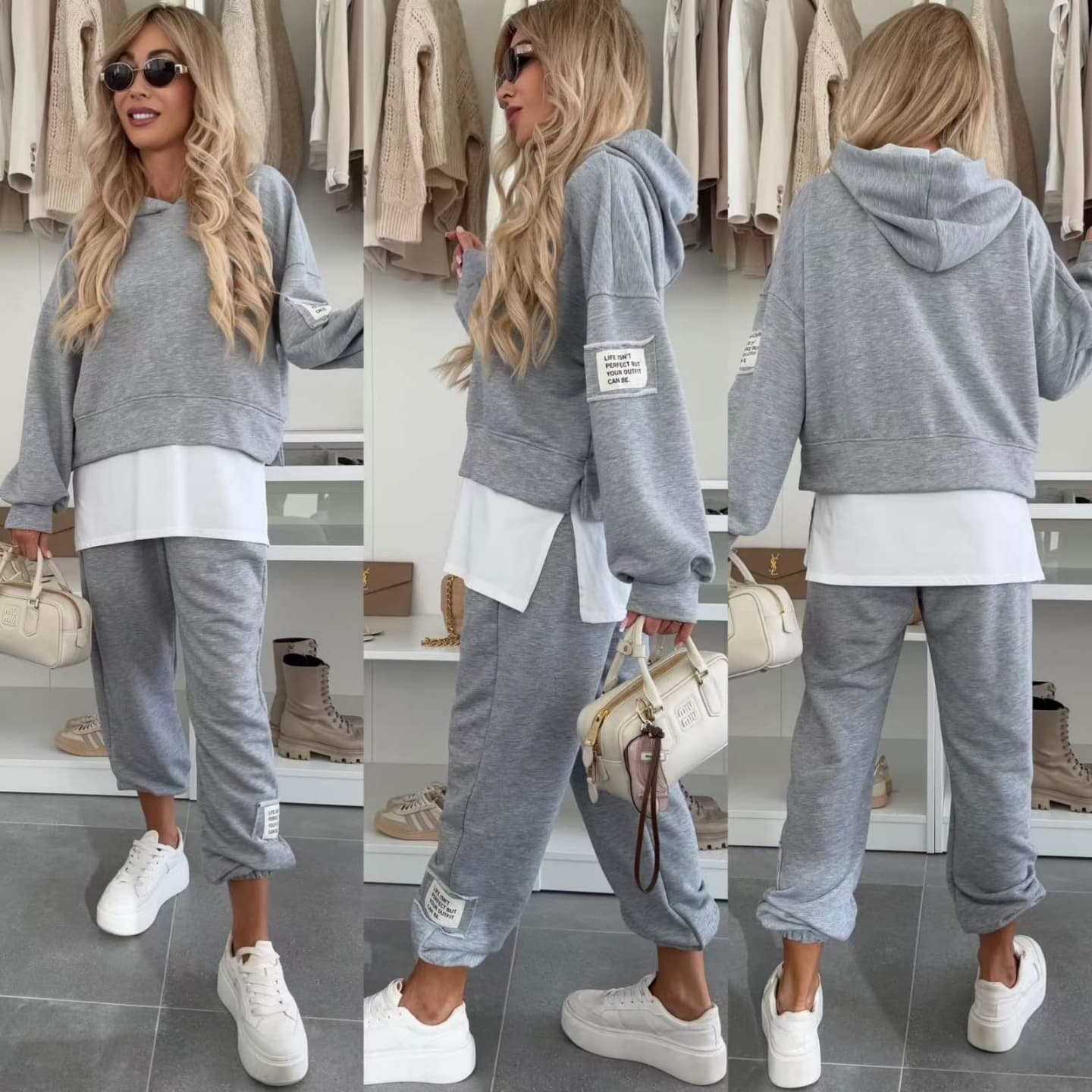 💜Trendy & Cozy🧥Women's Hooded Patchwork Sweatshirt Suit - Your Casual Day Essential!