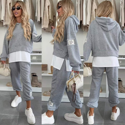 💜Trendy & Cozy🧥Women's Hooded Patchwork Sweatshirt Suit - Your Casual Day Essential!
