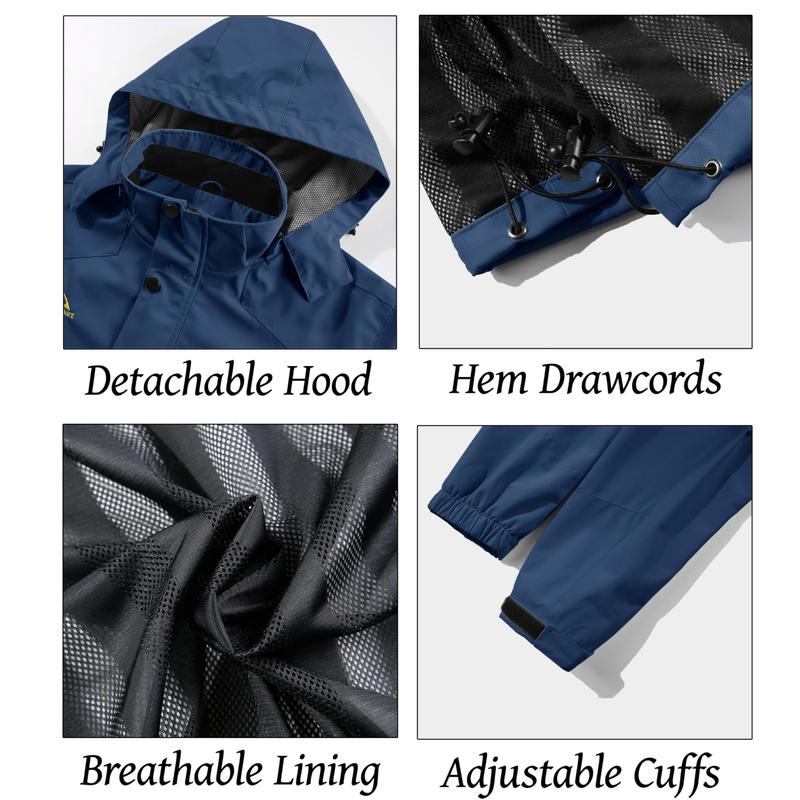 🔥Hot Sale 50% Off🎁Men's Lightweight Windbreaker Rain Jacket Raincoat with Detachable Hood for Hiking Fishing Activewear