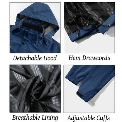 🔥Hot Sale 50% Off🎁Men's Lightweight Windbreaker Rain Jacket Raincoat with Detachable Hood for Hiking Fishing Activewear