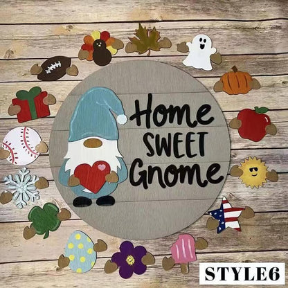 🍁Christmas Best Decorations🎄Interchangeable Wooden Gnome Welcome Sign🎈