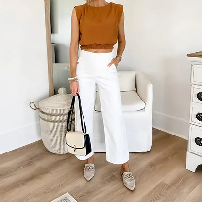 🔥2025 HOT SALE🔥Stretch Twill Cropped Wide Leg Pants | High Waist | Loose & Comfortable